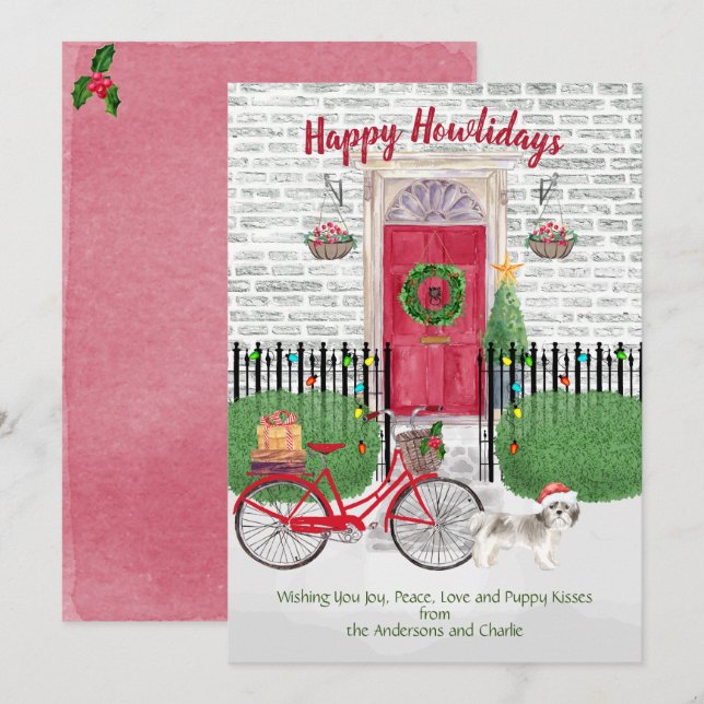 Happy Holiday Short Hair Shih Tsu Bicycle Red Door (Front/Back)