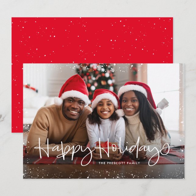 Happy holiday simple snow frame photo card (Front/Back)