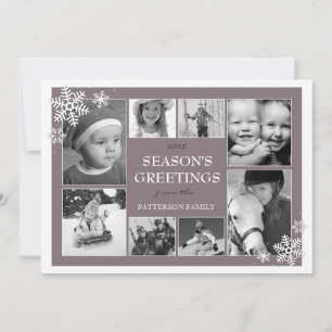 Happy Holiday Snowflakes 8 Photo Collage in Plum Card