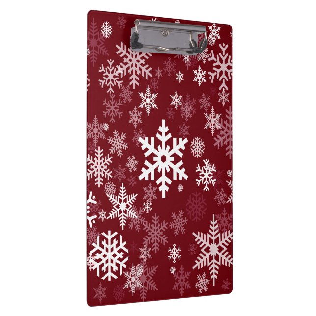 Happy Holiday Snowflakes Pattern Burgundy Clipboard (Right)