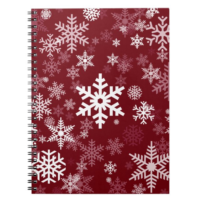 Happy Holiday Snowflakes Pattern Burgundy Notebook (Front)