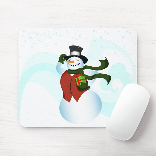 Happy Holiday Snowman Mouse Mat (With Mouse)