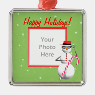 Happy Holiday Snowman (photo frame) Metal Tree Decoration