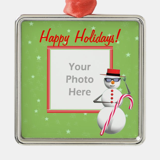 Happy Holiday Snowman (photo frame) Metal Tree Decoration (Front)