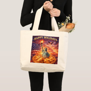 Happy holiday, Statue of Liberty patriotic America Large Tote Bag