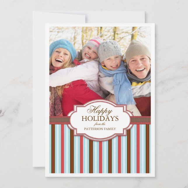 Happy Holiday Stripes Large Photo Card Greeting (Front)