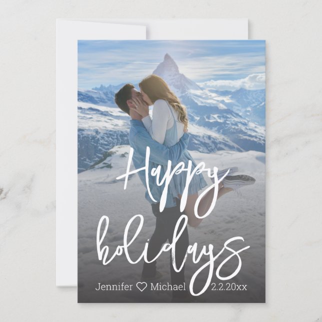 happy holiday stylish handwriting couple photo card (Front)
