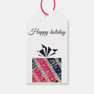 Happy holiday tags, shiny personalised gift tags