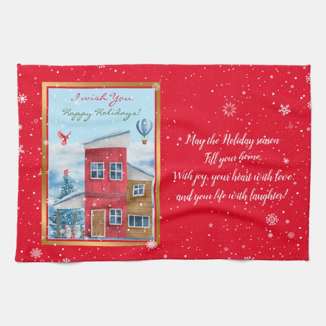 Happy Holiday Time Customise Tea Towel (Horizontal)