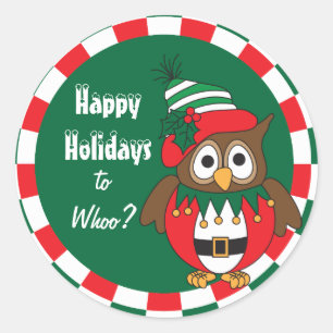 Happy Holiday to Whoo? Owl Bird Classic Round Sticker