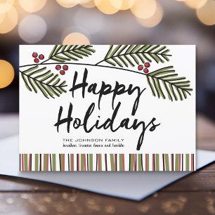 Happy Holiday Whimsical Pine Branch Non-Photo Card