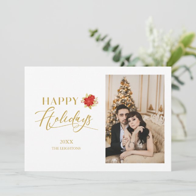 Happy Holiday Whimsical Poinsettia Christmas Photo (Standing Front)