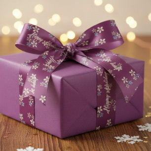 Happy Holiday wine Floral Gift Ribbon Satin Ribbon