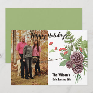 Happy Holiday Winter Floral Rustic Photo Card