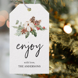 Happy Holiday Winter Flower Christmas Gift Tags