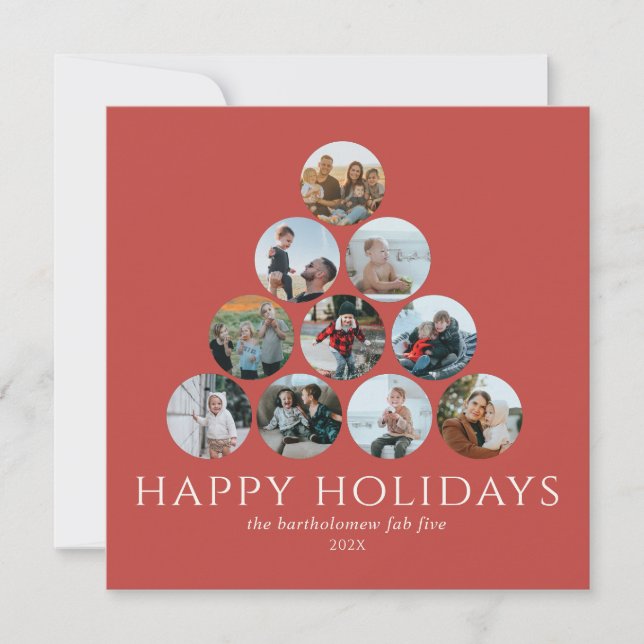 Happy Holidays 10 Photo Red Ivory Card (Front)