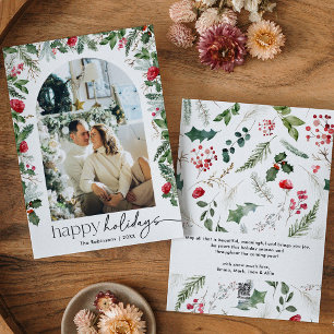 Happy Holidays 1 Photo Botanical Arch Modern Holiday Card