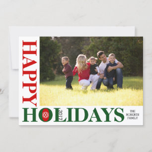 Happy Holidays 2017 red stripes Christmas photo Holiday Card