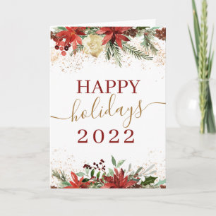 Happy Holidays 2022 Burgundy Forest Gold Card