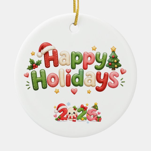 Happy Holidays 2026 Ceramic Tree Decoration (Front)