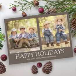 Happy Holidays 2 Family Photo Rustic Brown  Holiday Card