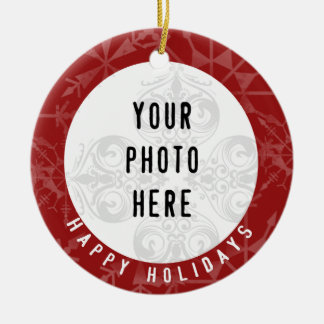 Happy Holidays 2 Photo Red Snowflake Ceramic Tree Decoration