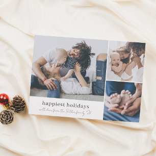 Happy Holidays 3 Photo Family Signature Christmas Holiday Card