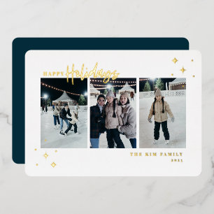 Happy Holidays 3 Photo Foil Holiday Card