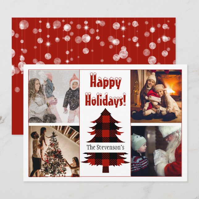 Happy Holidays 4 Photo Collage Personalised Holiday Card (Front/Back)