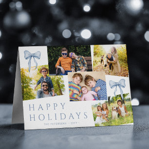 Happy Holidays 5 photo elegant bow Christmas Holiday Card