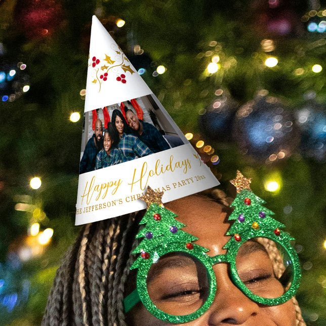 Happy Holidays 5 photos holly and berries white Party Hat (Creator Uploaded)