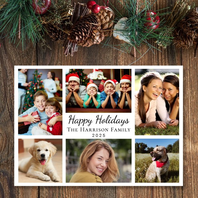 Happy Holidays 6 Photo Collage Christmas Holiday Card (This holiday season, let your family's smiles and heartwarming memories shine on our 6 photo card)