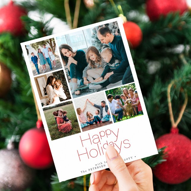 Happy Holidays 6 photo collage modern Holiday Card (Creator Uploaded)