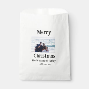 Happy holidays add family name photo Christmas Favour Bags