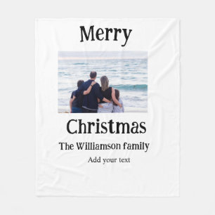 Happy holidays add family name photo Christmas Fleece Blanket