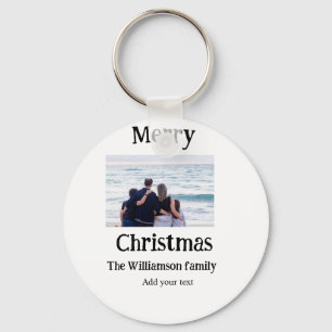 Happy holidays add family name photo Christmas  Key Ring