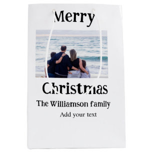 Happy holidays add family name photo Christmas Medium Gift Bag