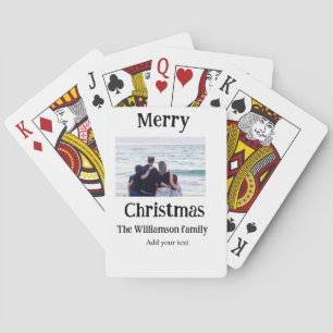 Happy holidays add family name photo Christmas Playing Cards