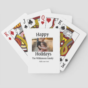 Happy holidays add family name photo Christmas Playing Cards