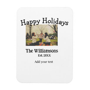 Happy holidays add family name photo date year sim magnet