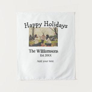 Happy holidays add family name photo date year sim tapestry