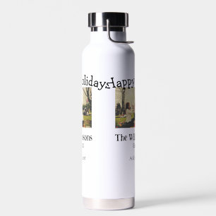 Happy holidays add family name photo date year sim water bottle