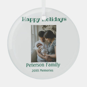 Happy holidays add family photo green Christmas fa Glass Tree Decoration