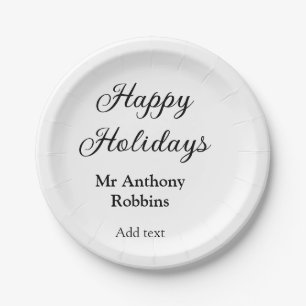 Happy holidays add name date year simple minimChri Paper Plate