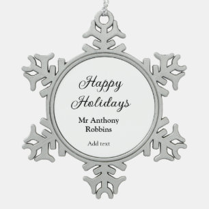 Happy holidays add name date year simple minimChri Snowflake Pewter Christmas Ornament