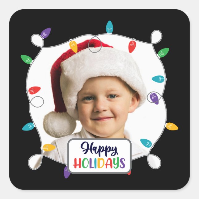 Happy holidays (add your photo) square sticker (Front)