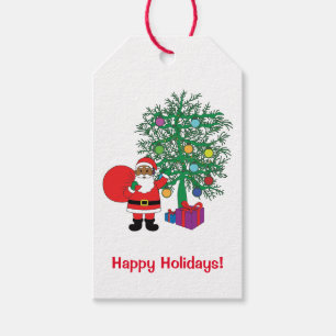 Happy Holidays African American Santa Claus Family Gift Tags