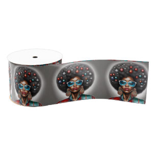 Happy Holidays Afro Hair Art  Grosgrain Ribbon