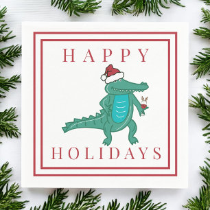 Happy Holidays Alligator Santa Wine Napkin