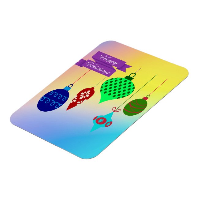 Happy Holidays and Hanging Ornaments Magnet (Left Side)